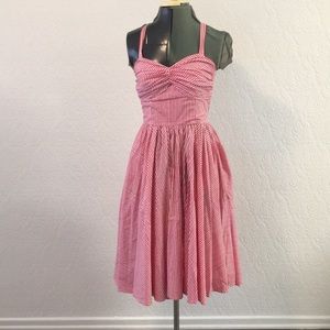Pink and white stripe “Golightly” swing dress